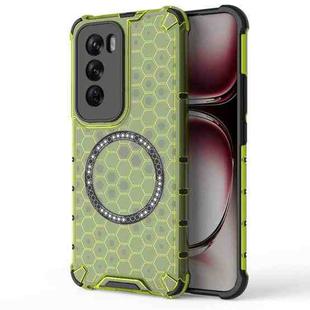 For OPPO Reno12 Global Honeycomb Magnetic Ring Shockproof Phone Case(Green)