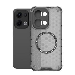 For OPPO Reno13 5G Global Honeycomb Magnetic Ring Shockproof Phone Case(Black)