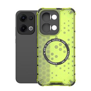 For OPPO Reno13 5G Global Honeycomb Magnetic Ring Shockproof Phone Case(Green)