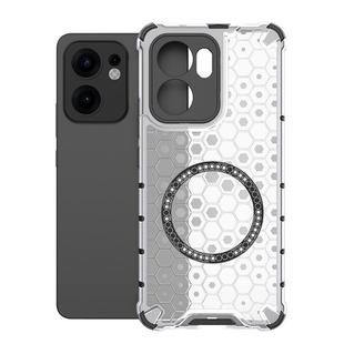 For OPPO Reno13 F 5G Global Honeycomb Magnetic Ring Shockproof Phone Case(White)