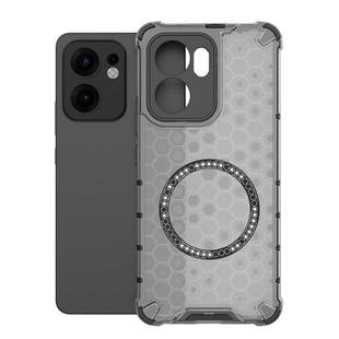 For OPPO Reno13 F 5G Global Honeycomb Magnetic Ring Shockproof Phone Case(Black)