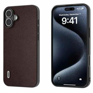 For iPhone 16 Plus ABEEL Black Frame Genuine Leather Elegant Phone Case(Coffee)