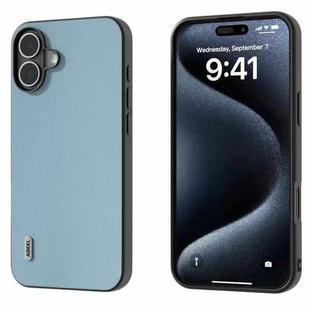 For iPhone 16 Plus ABEEL Black Frame Genuine Leather Elegant Phone Case(Sky Blue)