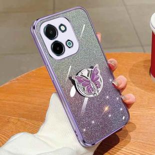 For vivo Y28 4G Plated Gradient Glitter Butterfly Holder TPU Phone Case(Purple)