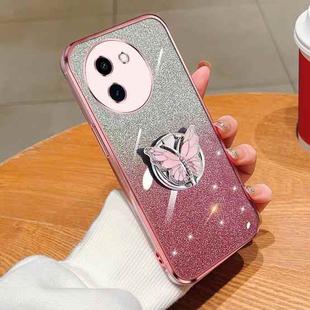 For vivo Y200i / T3X 5G Plated Gradient Glitter Butterfly Holder TPU Phone Case(Pink)