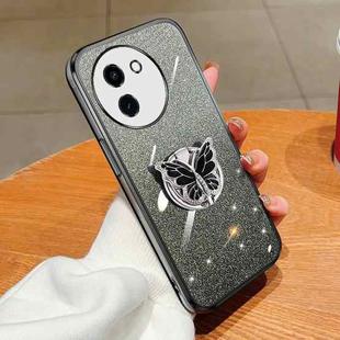 For vivo Y200i / T3X 5G Plated Gradient Glitter Butterfly Holder TPU Phone Case(Black)