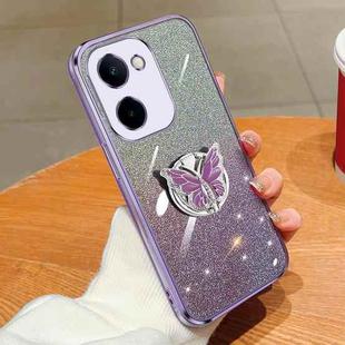 For vivo Y100i Plated Gradient Glitter Butterfly Holder TPU Phone Case(Purple)