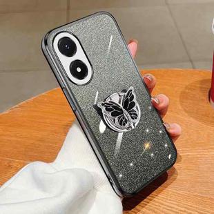 For vivo Y02s Plated Gradient Glitter Butterfly Holder TPU Phone Case(Black)