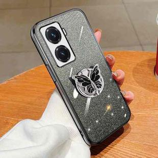 For vivo Y77 5G Plated Gradient Glitter Butterfly Holder TPU Phone Case(Black)