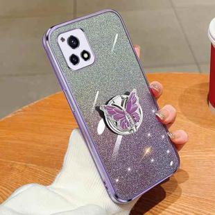 For vivo Y52s Plated Gradient Glitter Butterfly Holder TPU Phone Case(Purple)