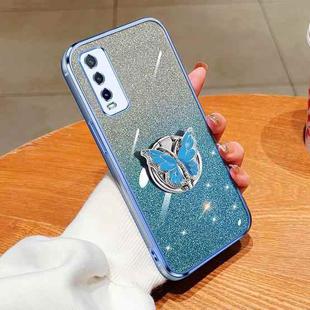 For vivo Y30 / Y20 Plated Gradient Glitter Butterfly Holder TPU Phone Case(Sierra Blue)