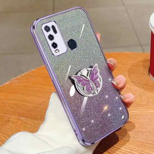 For vivo Y50 Plated Gradient Glitter Butterfly Holder TPU Phone Case(Purple)