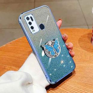 For vivo Y50 Plated Gradient Glitter Butterfly Holder TPU Phone Case(Sierra Blue)
