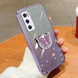 For vivo V20 SE Plated Gradient Glitter Butterfly Holder TPU Phone Case(Purple)