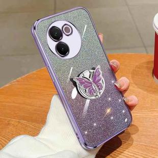 For vivo V30e Plated Gradient Glitter Butterfly Holder TPU Phone Case(Purple)