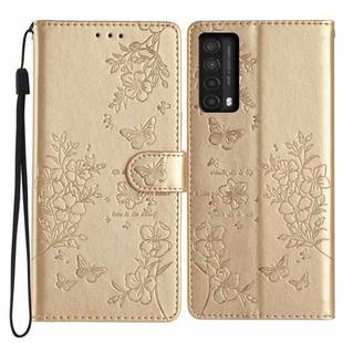 For Huawei P smart 2021 / Y7a Butterfly Love Flower Embossed Leather Phone Case(Gold)