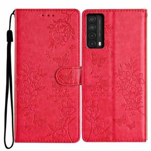 For Huawei P smart 2021 / Y7a Butterfly Love Flower Embossed Leather Phone Case(Red)