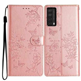 For Huawei P smart 2021 / Y7a Butterfly Love Flower Embossed Leather Phone Case(Rose Gold)