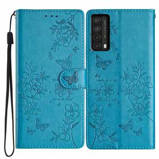 For Huawei P smart 2021 / Y7a Butterfly Love Flower Embossed Leather Phone Case(Blue)