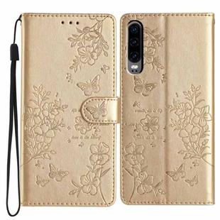 For Huawei P30 Butterfly Love Flower Embossed Leather Phone Case(Gold)