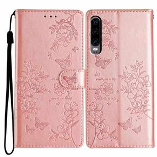 For Huawei P30 Butterfly Love Flower Embossed Leather Phone Case(Rose Gold)
