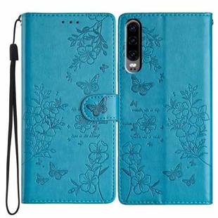 For Huawei P30 Butterfly Love Flower Embossed Leather Phone Case(Blue)