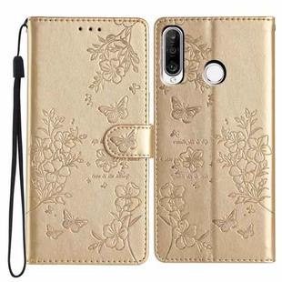 For Huawei P30 lite Butterfly Love Flower Embossed Leather Phone Case(Gold)