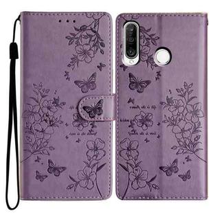 For Huawei P30 lite Butterfly Love Flower Embossed Leather Phone Case(Purple)