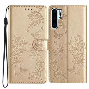 For Huawei P30 Pro Butterfly Love Flower Embossed Leather Phone Case(Gold)