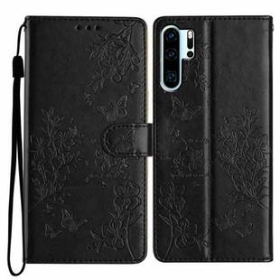 For Huawei P30 Pro Butterfly Love Flower Embossed Leather Phone Case(Black)