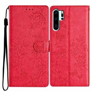 For Huawei P30 Pro Butterfly Love Flower Embossed Leather Phone Case(Red)