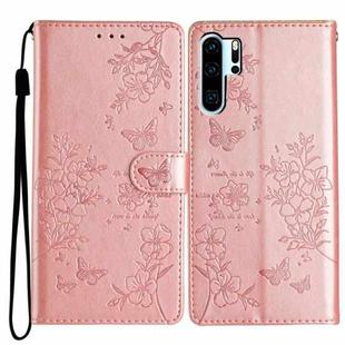 For Huawei P30 Pro Butterfly Love Flower Embossed Leather Phone Case(Rose Gold)