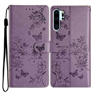 For Huawei P30 Pro Butterfly Love Flower Embossed Leather Phone Case(Purple)