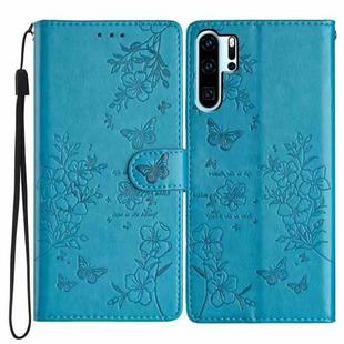 For Huawei P30 Pro Butterfly Love Flower Embossed Leather Phone Case(Blue)