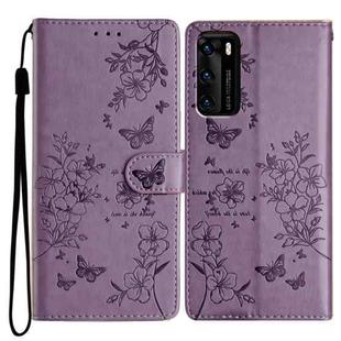 For Huawei P40 Butterfly Love Flower Embossed Leather Phone Case(Purple)