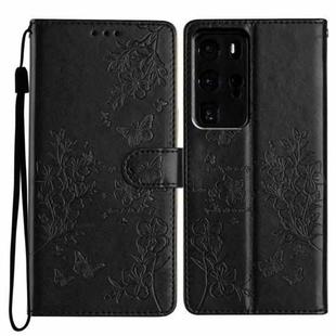 For Huawei P40 Pro Butterfly Love Flower Embossed Leather Phone Case(Black)