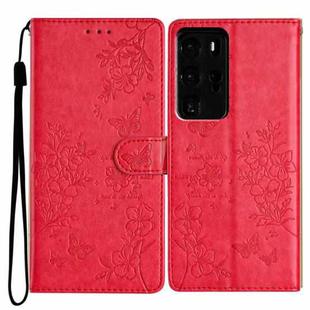 For Huawei P40 Pro Butterfly Love Flower Embossed Leather Phone Case(Red)