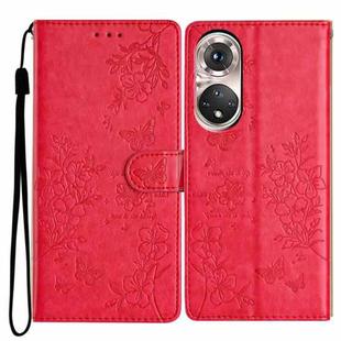 For Huawei P50 Butterfly Love Flower Embossed Leather Phone Case(Red)