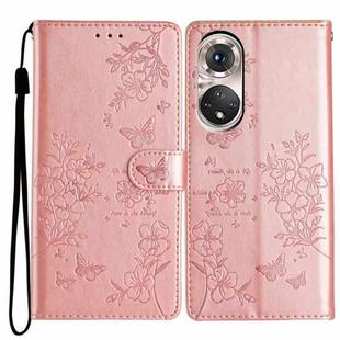 For Huawei P50 Butterfly Love Flower Embossed Leather Phone Case(Rose Gold)