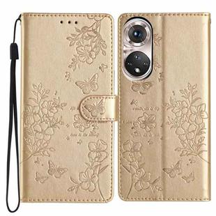 For Huawei P50 Pro Butterfly Love Flower Embossed Leather Phone Case(Gold)