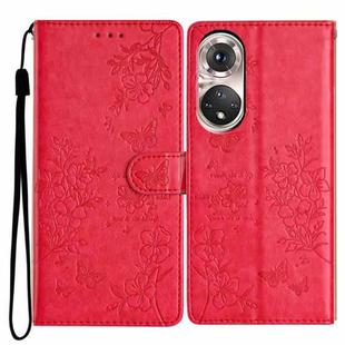 For Huawei P50 Pro Butterfly Love Flower Embossed Leather Phone Case(Red)