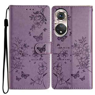 For Huawei P50 Pro Butterfly Love Flower Embossed Leather Phone Case(Purple)