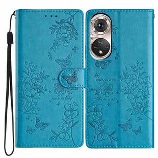 For Huawei P50 Pro Butterfly Love Flower Embossed Leather Phone Case(Blue)