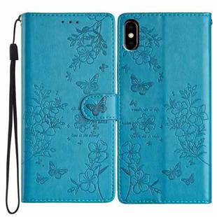 For Huawei Y5 2019 Butterfly Love Flower Embossed Leather Phone Case(Blue)