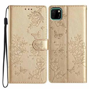 For Huawei Y5p Butterfly Love Flower Embossed Leather Phone Case(Gold)