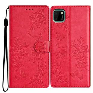 For Huawei Y5p Butterfly Love Flower Embossed Leather Phone Case(Red)