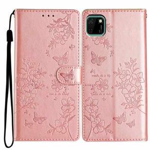 For Huawei Y5p Butterfly Love Flower Embossed Leather Phone Case(Rose Gold)