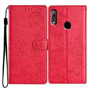 For Huawei Y6 2019 Butterfly Love Flower Embossed Leather Phone Case(Red)