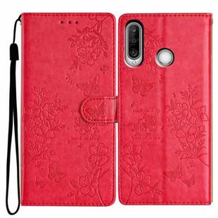 For Huawei Y6p Butterfly Love Flower Embossed Leather Phone Case(Red)