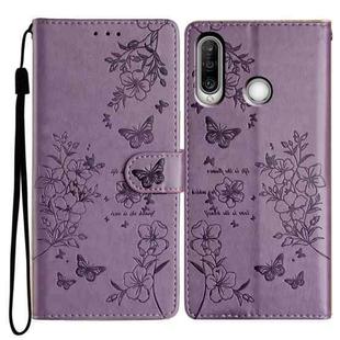 For Huawei Y6p Butterfly Love Flower Embossed Leather Phone Case(Purple)